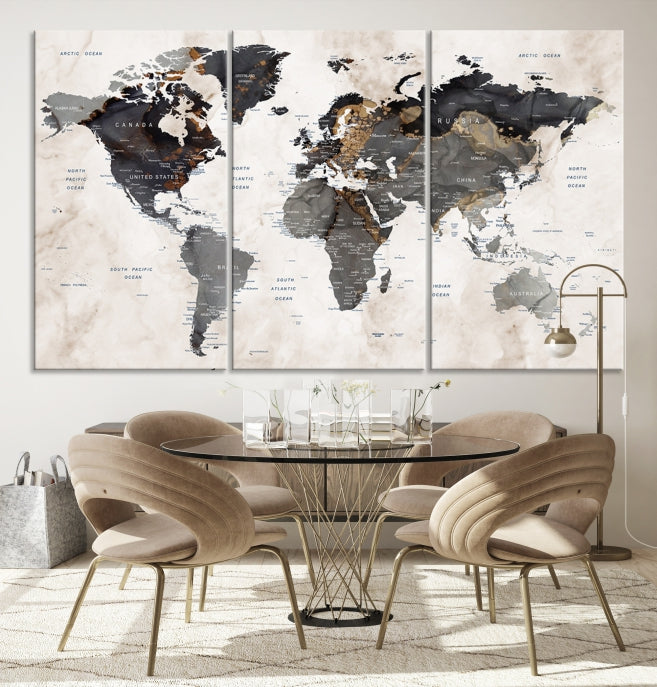 Push Pin Custom World Map Large Watercolor Wall Art Canvas Print