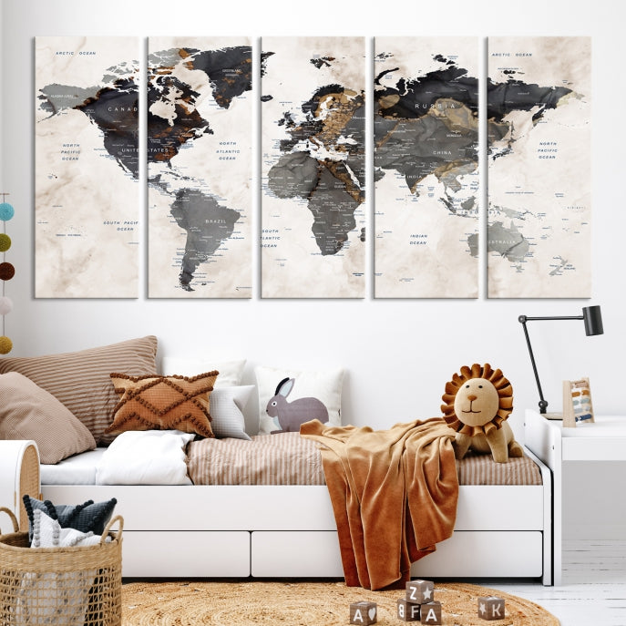 Push Pin Custom World Map Large Watercolor Wall Art Canvas Print