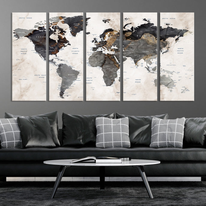 Push Pin Custom World Map Large Watercolor Wall Art Canvas Print