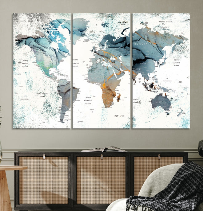 Push Pin World Map Artwork Large Wall Art Canvas Print