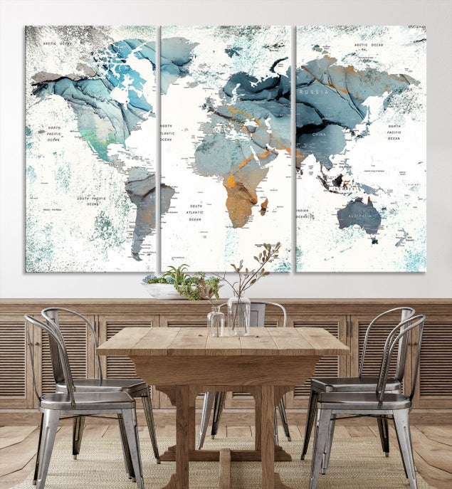 Push Pin World Map Artwork Large Wall Art Canvas Print