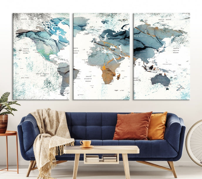 Push Pin World Map Artwork Large Wall Art Canvas Print