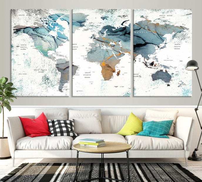 Push Pin World Map Artwork Large Wall Art Canvas Print