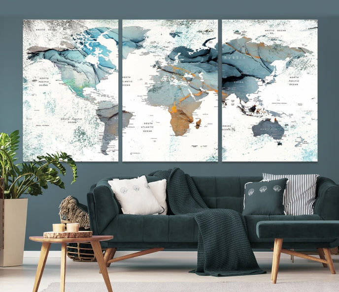 Push Pin World Map Artwork Large Wall Art Canvas Print