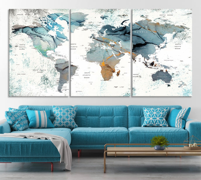 Push Pin World Map Artwork Large Wall Art Canvas Print