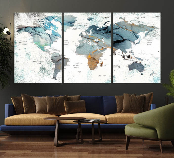 Push Pin World Map Artwork Large Wall Art Canvas Print