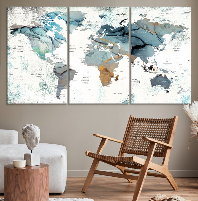 Push Pin World Map Artwork Large Wall Art Canvas Print