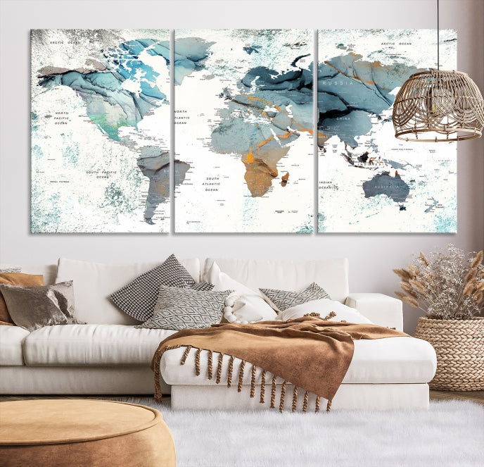 Push Pin World Map Artwork Large Wall Art Canvas Print