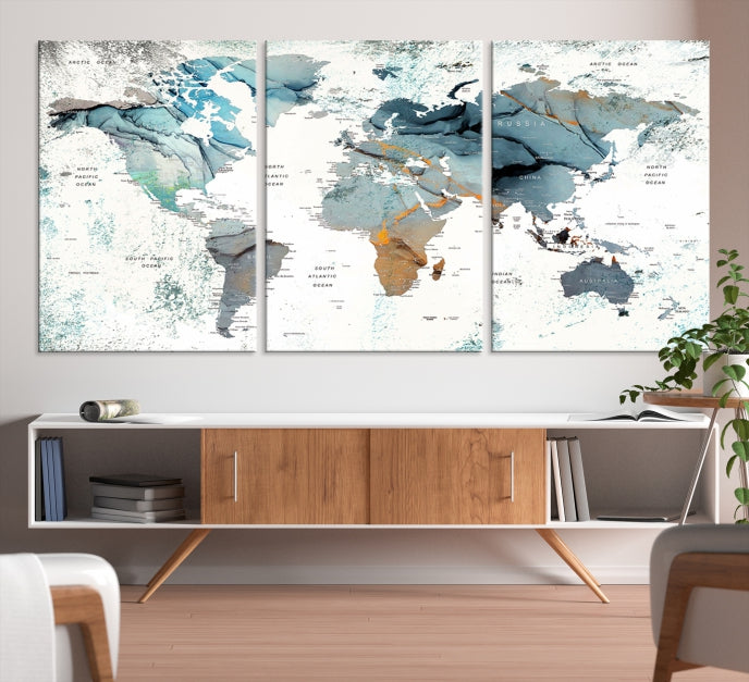 Push Pin World Map Artwork Large Wall Art Canvas Print