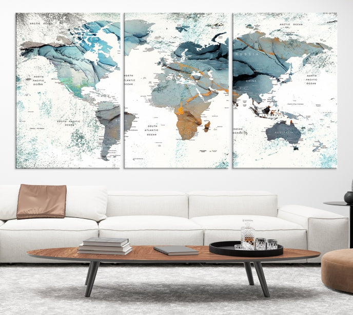 Push Pin World Map Artwork Large Wall Art Canvas Print