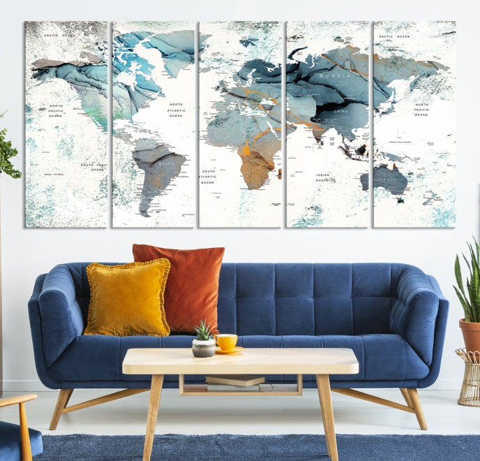 Push Pin World Map Artwork Large Wall Art Canvas Print