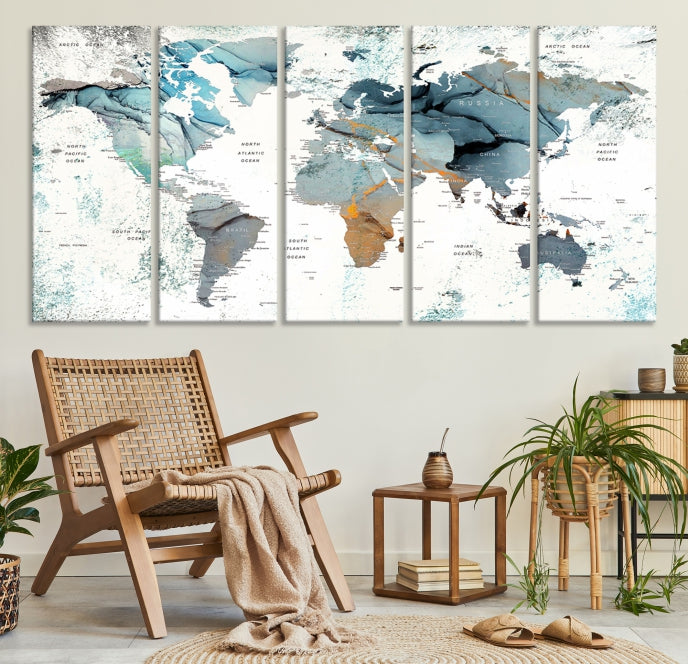 Push Pin World Map Artwork Large Wall Art Canvas Print