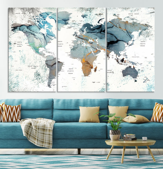 Push Pin World Map Artwork Large Wall Art Canvas Print