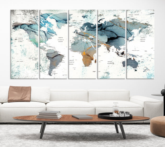 Push Pin World Map Artwork Large Wall Art Canvas Print