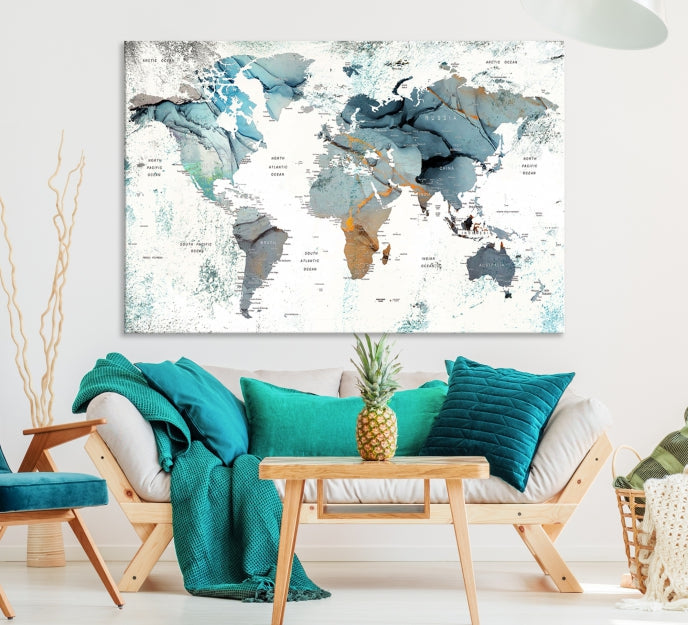 Push Pin World Map Artwork Large Wall Art Canvas Print