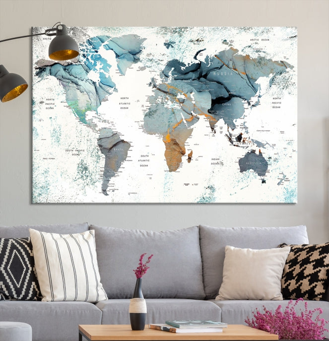 Push Pin World Map Artwork Large Wall Art Canvas Print