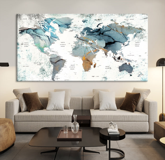 Push Pin World Map Artwork Large Wall Art Canvas Print