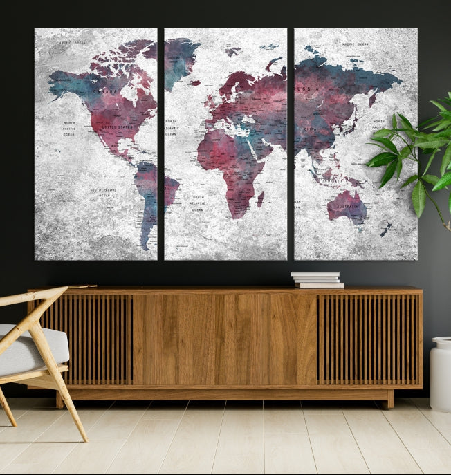 Push Pin World Map Canvas Print Giclee Wall Art Soft Apartment Decor