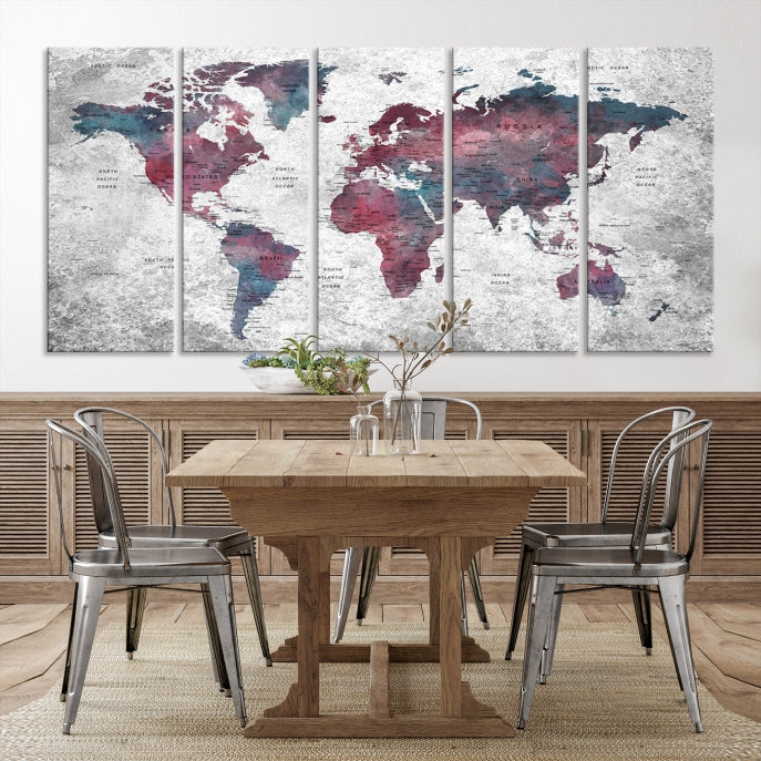 Push Pin World Map Canvas Print Giclee Wall Art Soft Apartment Decor