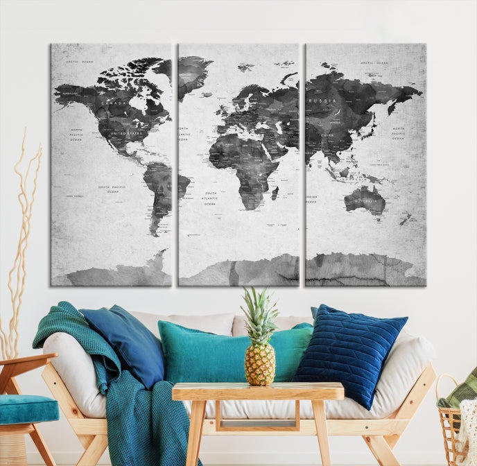 Push Pin World Map Extra Large Wall Art Canvas Print Framed Easy to Hang