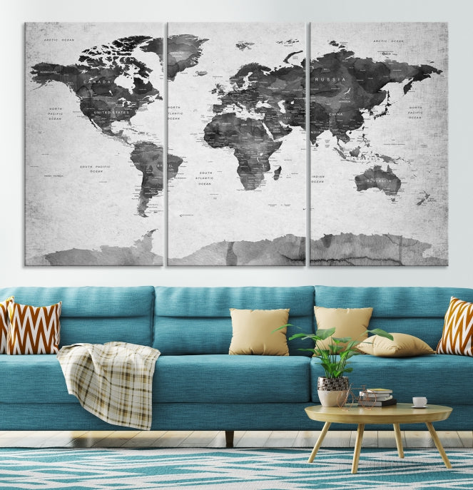 Push Pin World Map Extra Large Wall Art Canvas Print Framed Easy to Hang