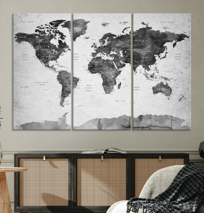 Push Pin World Map Extra Large Wall Art Canvas Print Framed Easy to Hang