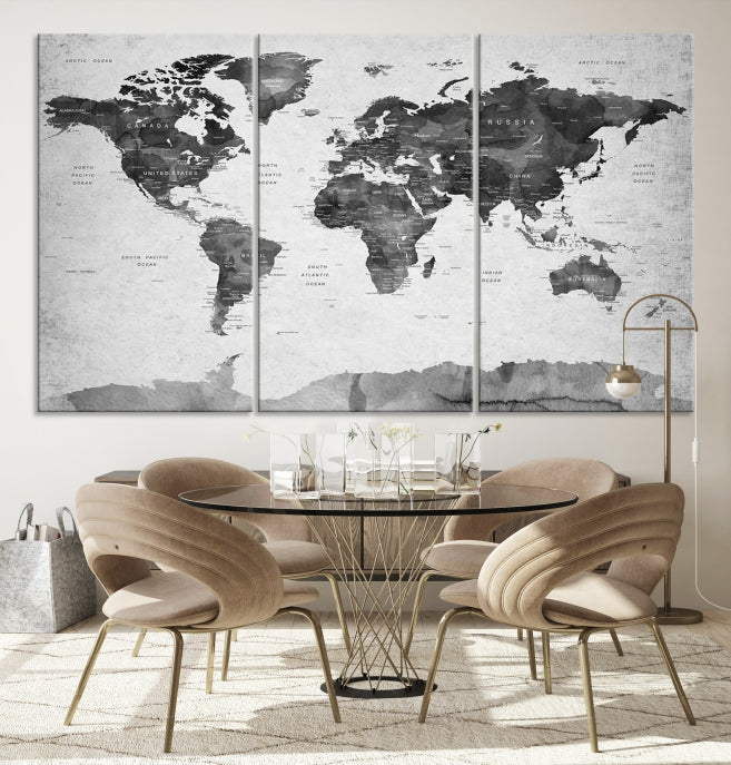 Push Pin World Map Extra Large Wall Art Canvas Print Framed Easy to Hang