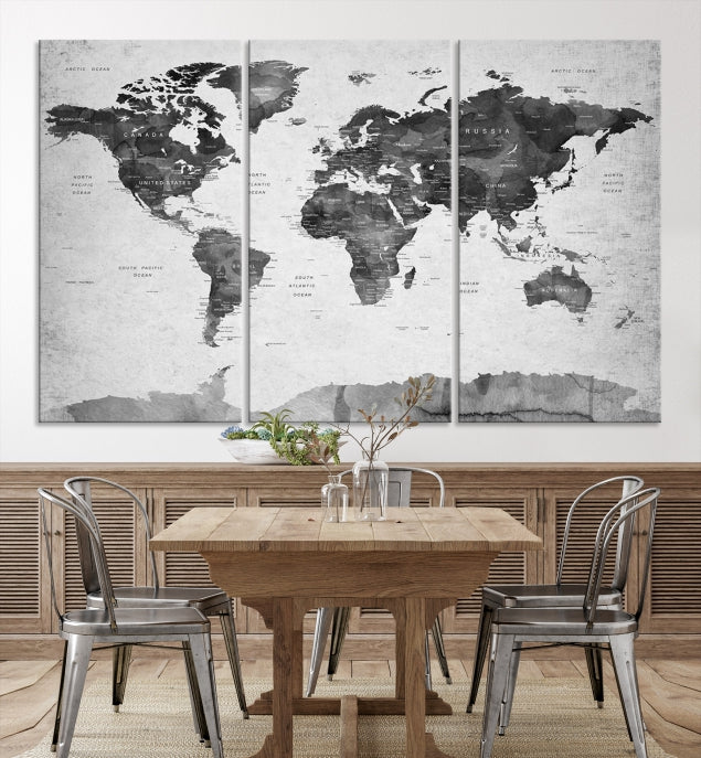 Push Pin World Map Extra Large Wall Art Canvas Print Framed Easy to Hang