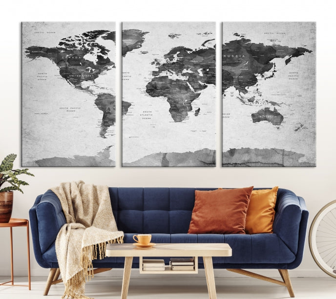 Push Pin World Map Extra Large Wall Art Canvas Print Framed Easy to Hang