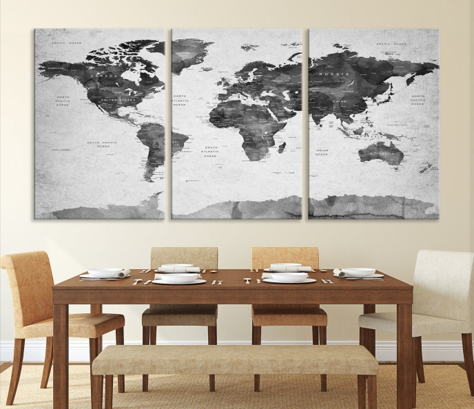 Push Pin World Map Extra Large Wall Art Canvas Print Framed Easy to Hang