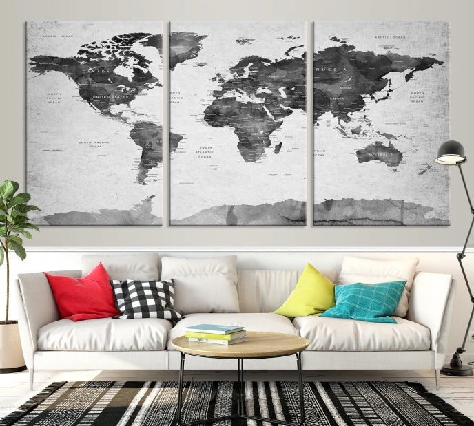 Push Pin World Map Extra Large Wall Art Canvas Print Framed Easy to Hang