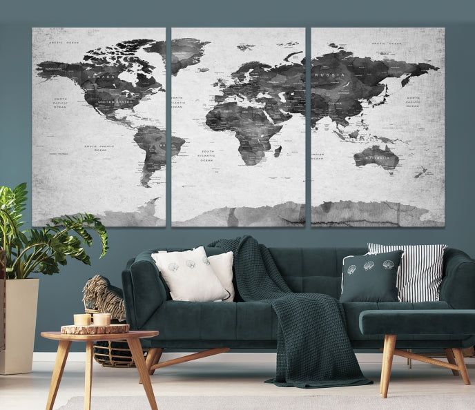 Push Pin World Map Extra Large Wall Art Canvas Print Framed Easy to Hang