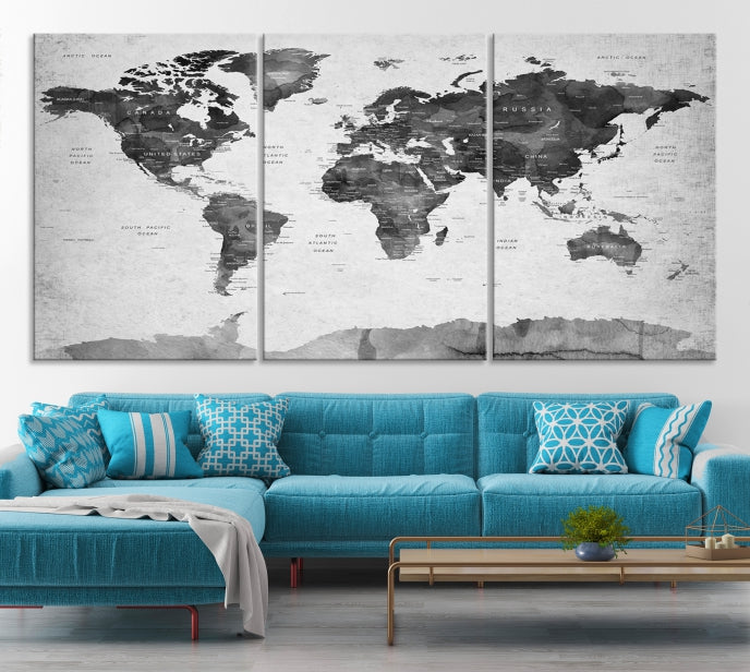 Push Pin World Map Extra Large Wall Art Canvas Print Framed Easy to Hang