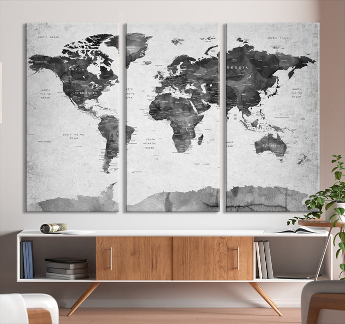 Push Pin World Map Extra Large Wall Art Canvas Print Framed Easy to Hang