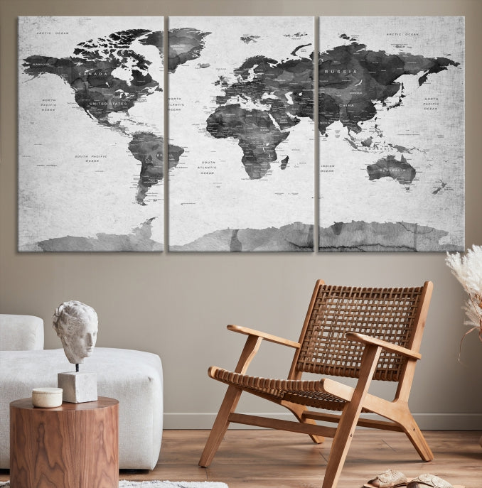 Push Pin World Map Extra Large Wall Art Canvas Print Framed Easy to Hang