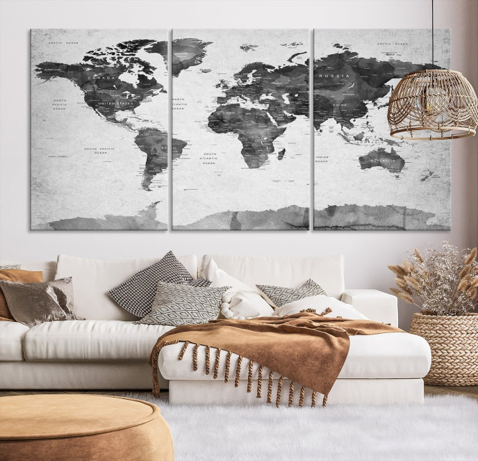 Push Pin World Map Extra Large Wall Art Canvas Print Framed Easy to Hang