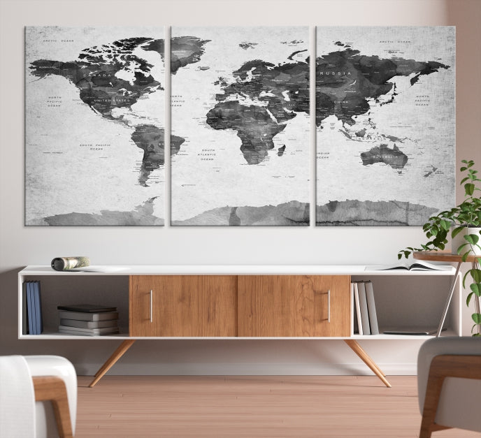 Push Pin World Map Extra Large Wall Art Canvas Print Framed Easy to Hang