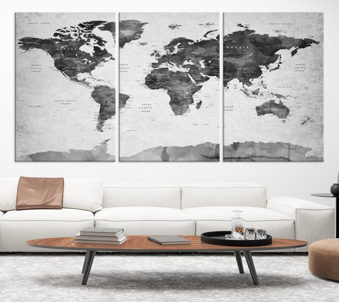 Push Pin World Map Extra Large Wall Art Canvas Print Framed Easy to Hang