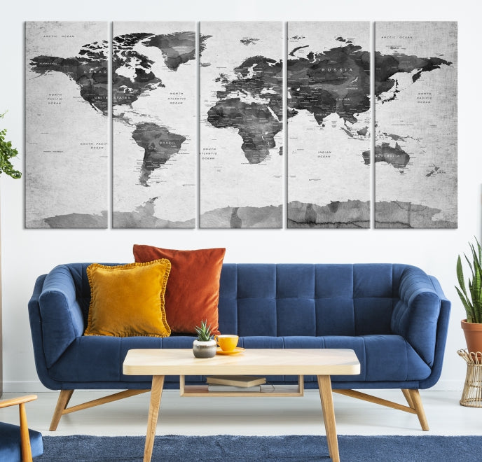 Push Pin World Map Extra Large Wall Art Canvas Print Framed Easy to Hang