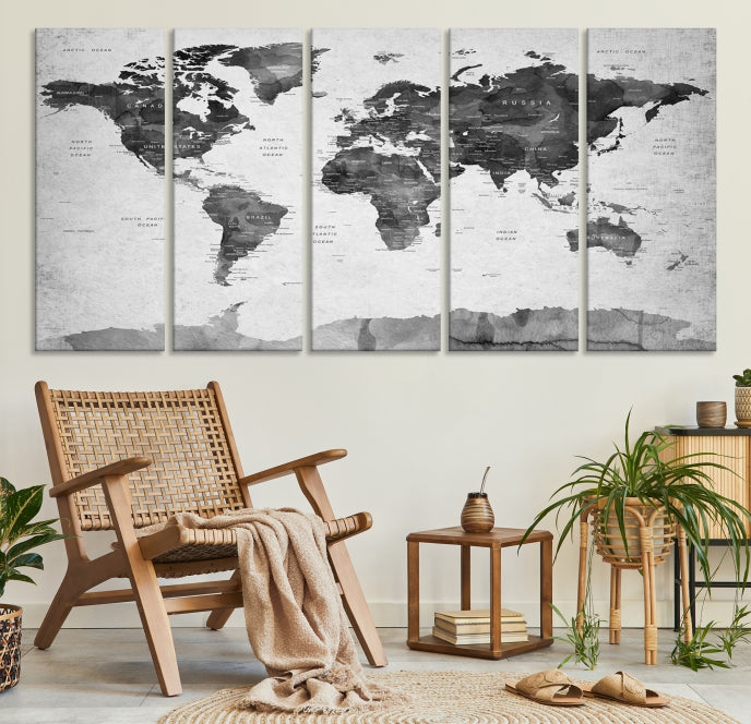 Push Pin World Map Extra Large Wall Art Canvas Print Framed Easy to Hang