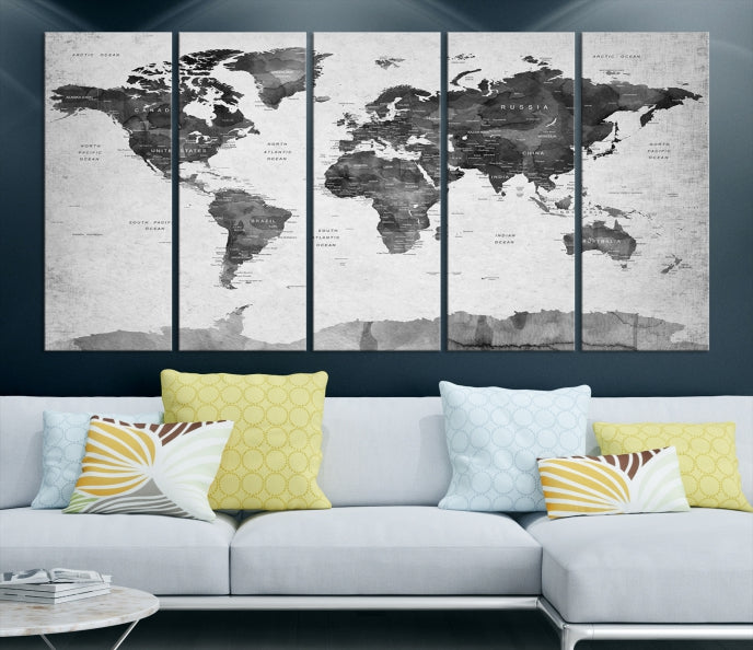 Push Pin World Map Extra Large Wall Art Canvas Print Framed Easy to Hang