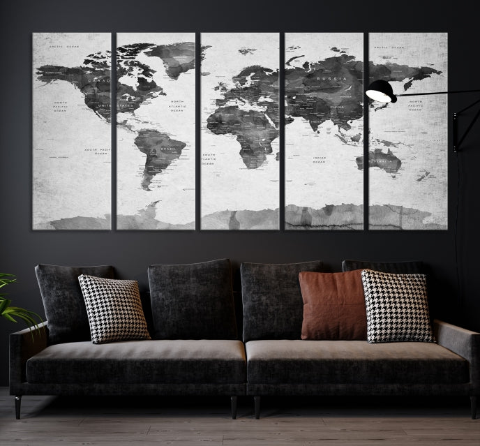 Push Pin World Map Extra Large Wall Art Canvas Print Framed Easy to Hang