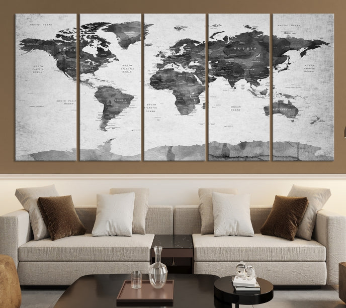 Push Pin World Map Extra Large Wall Art Canvas Print Framed Easy to Hang