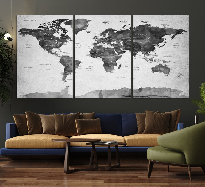 Push Pin World Map Extra Large Wall Art Canvas Print Framed Easy to Hang