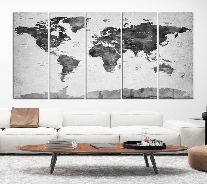 Push Pin World Map Extra Large Wall Art Canvas Print Framed Easy to Hang