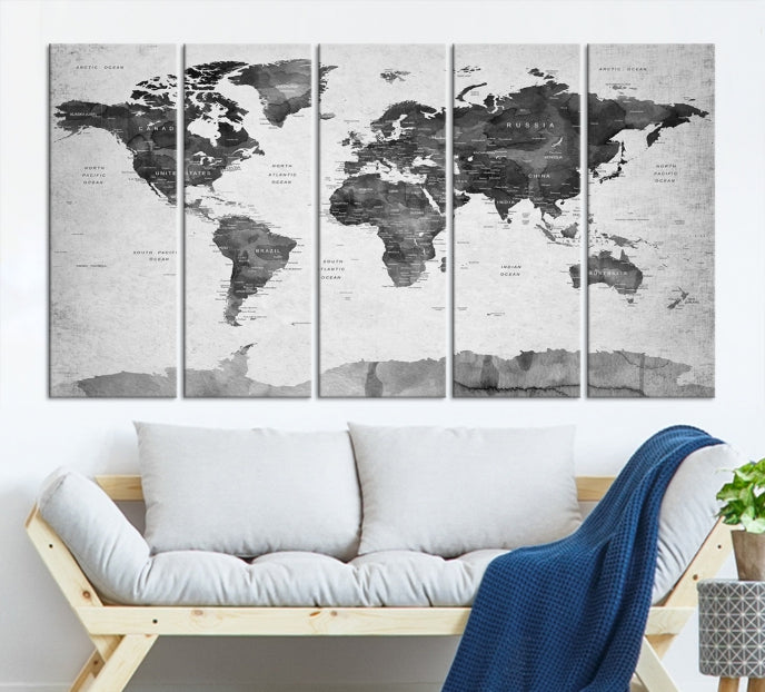 Push Pin World Map Extra Large Wall Art Canvas Print Framed Easy to Hang