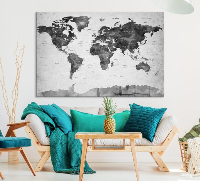 Push Pin World Map Extra Large Wall Art Canvas Print Framed Easy to Hang