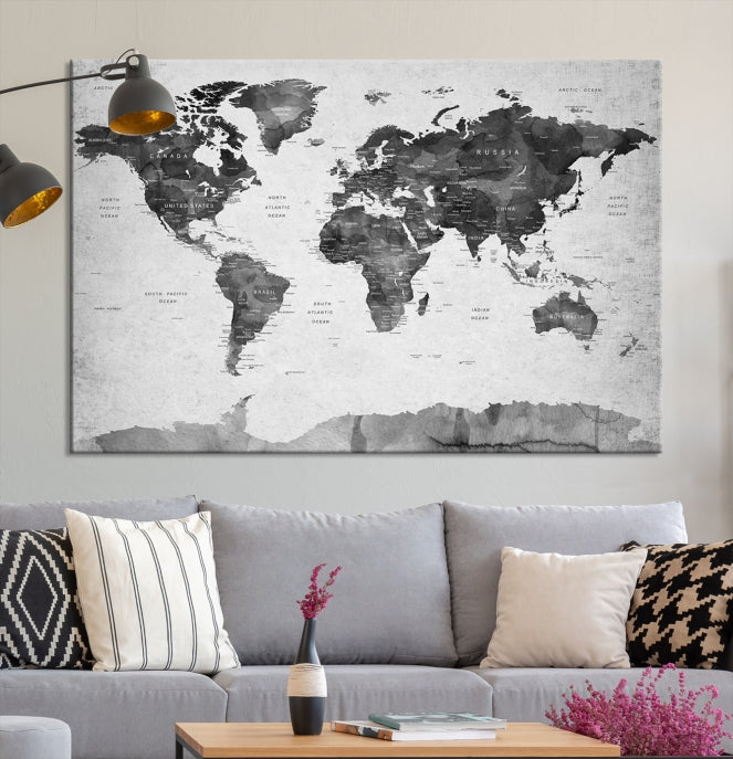 Push Pin World Map Extra Large Wall Art Canvas Print Framed Easy to Hang