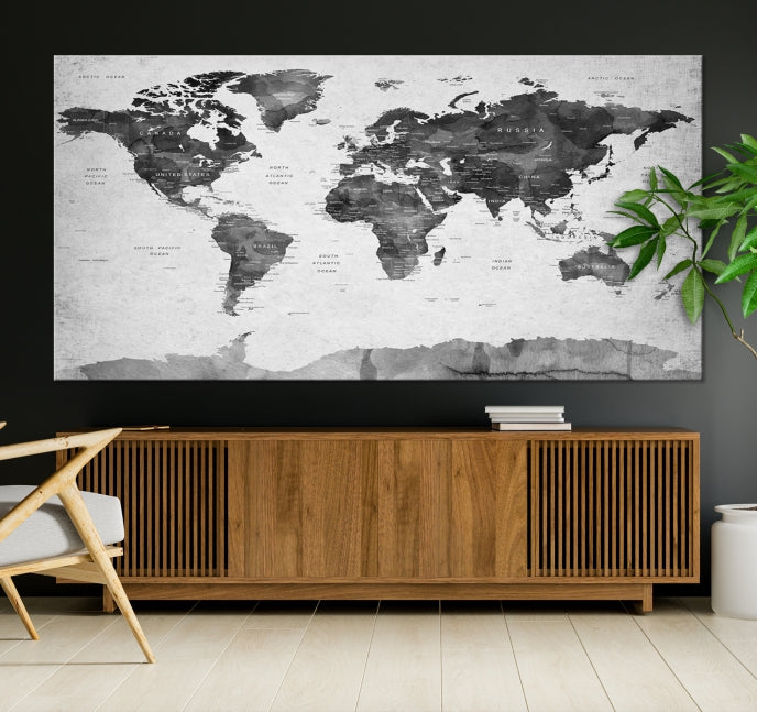 Push Pin World Map Extra Large Wall Art Canvas Print Framed Easy to Hang