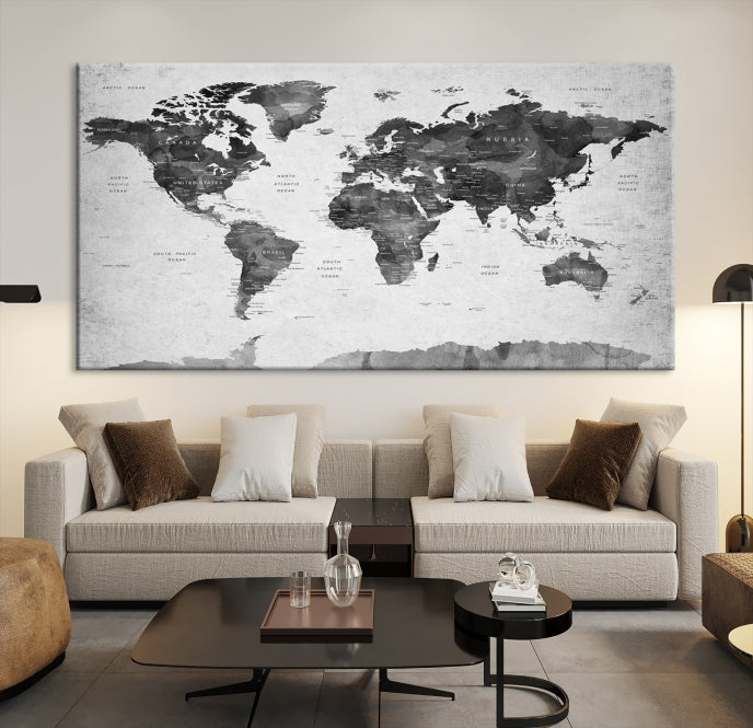 Push Pin World Map Extra Large Wall Art Canvas Print Framed Easy to Hang